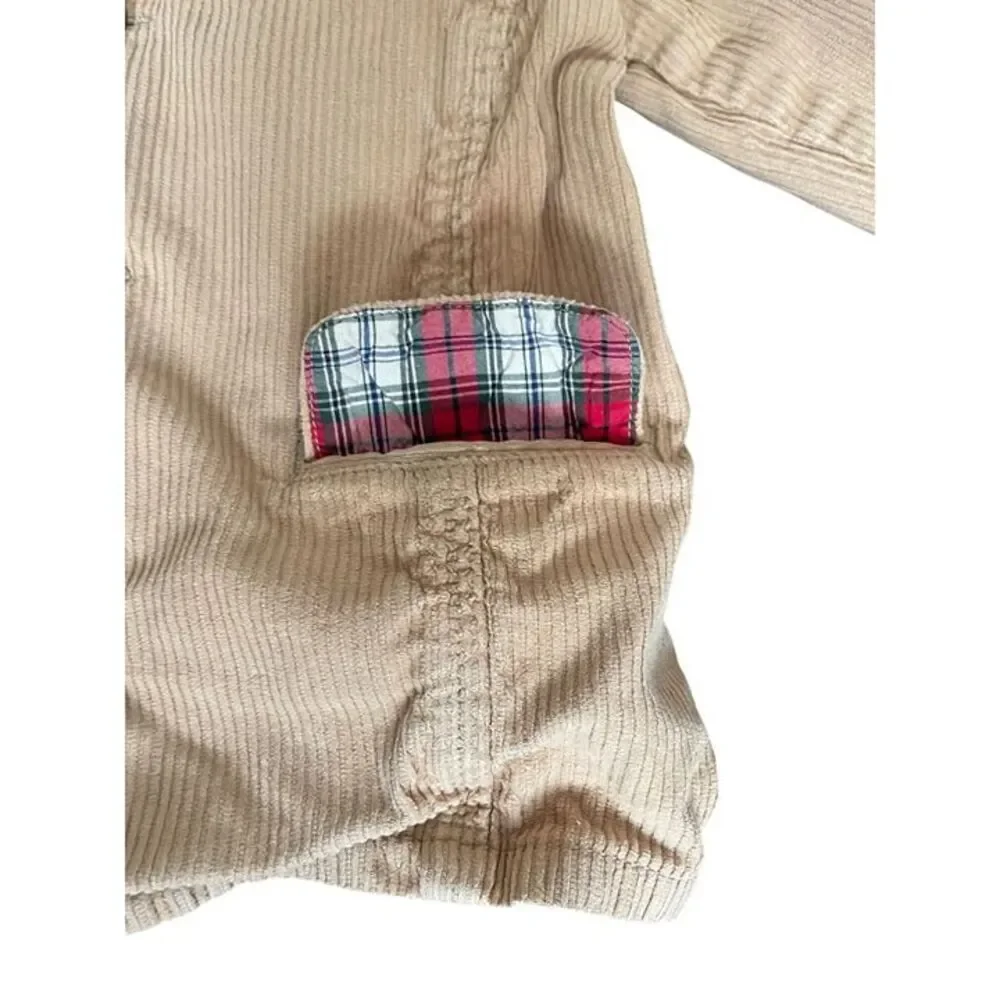 Oshkosh BGosh Boys Corduroy Jacket Size 5 Tan With Plaid Lining & Button Closure